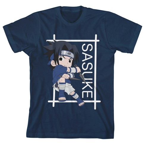 Naruto Sasuke Frame Crew Neck Short Sleeve Navy Boy's T-shirt-XL