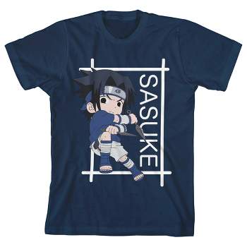 Naruto Sasuke Frame Crew Neck Short Sleeve Navy Boy's T-shirt