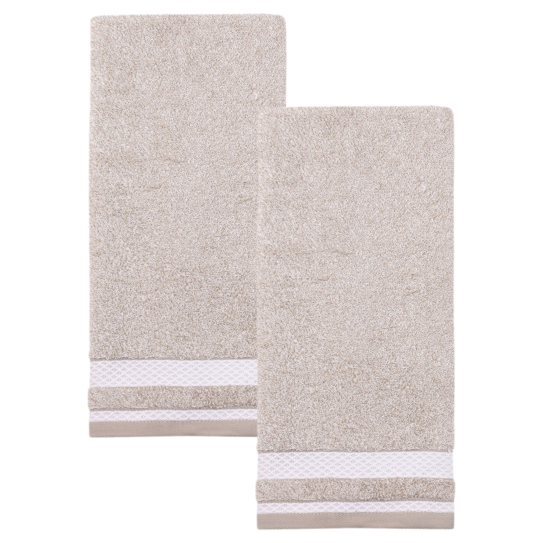 REGALWOVEN 2 Pack Cotton Hand Towels Soft Absorbent Quick Dry Stripe Border