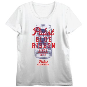 Pabst Blue Ribbon Beer Can Crew Neck Short Sleeve Women's White T-shirt - 1 of 2