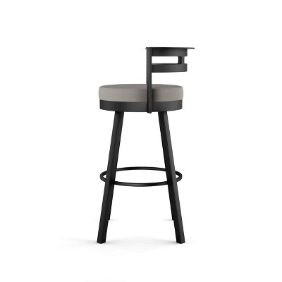 Taupe Grey Faux Leather Swivel Counter Stool with Black Metal Frame