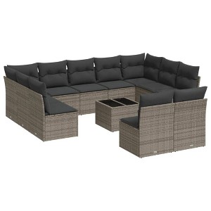 vidaXL 12 Piece Patio Sofa Set with Cushions Gray Poly Rattan - With Table - 1 of 4