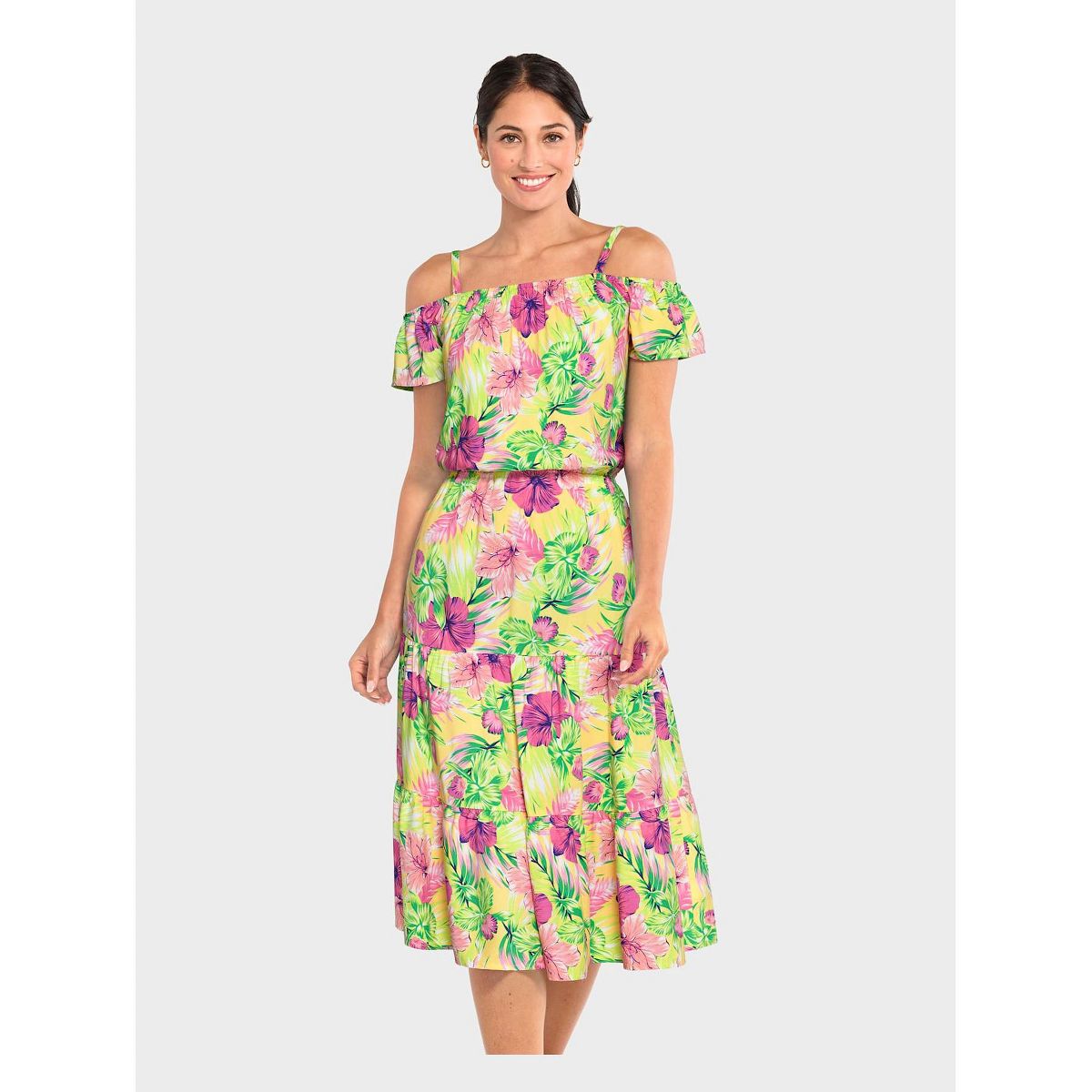 The Children's Place Womens Mommy And Me Short Sleeve Tropical Print Midi Tiered Dress