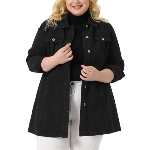 Agnes Orinda Women's Plus Size Buttons Long Sleeve Jean Jackets Black 1x :  Target