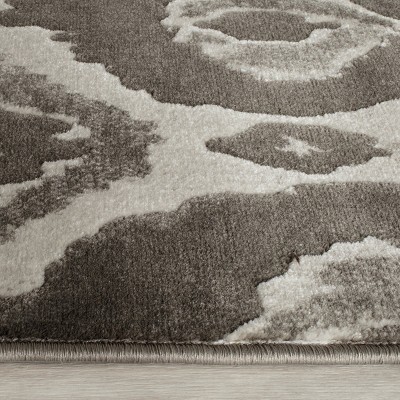 Ivory and Dark Grey Floral Ikat Rectangular Rug