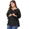Agnes Orinda Women's Plus Size Tie Tassel V Neck Hollow Bowknot Long Sleeve Casual Blouses - 2 of 4