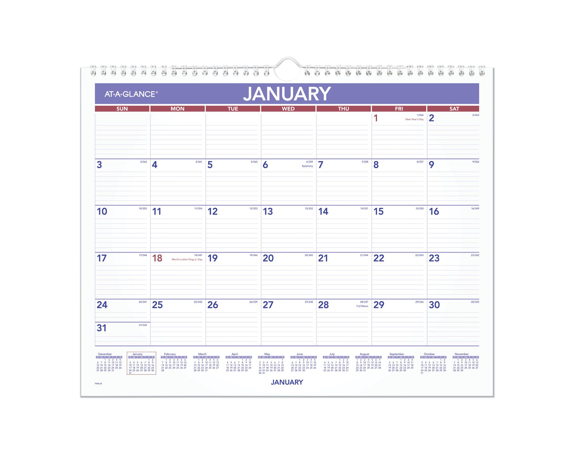 Monthly Wall Calendar, 15 x 12, White/Red/Blue Sheets, 12-Month (Jan to Dec): 2026
