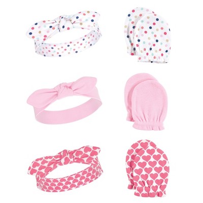 Little Treasure Baby Girl Cotton Headband and Scratch Mitten Set 6pk, Confetti, One Size