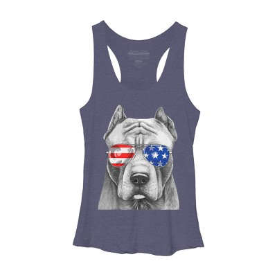 Women's Design By Humans American Pitbull With Sunglasses By Racerback Tank Top