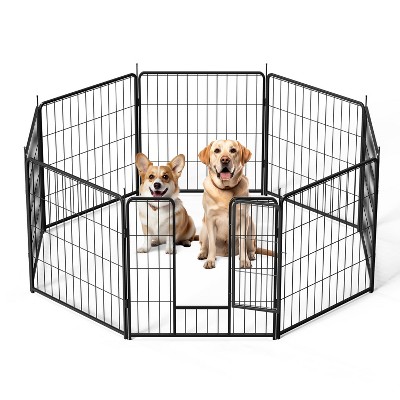 Akoasm 24 Inch 8-Panel Portable & Foldable Metal Pet Playpen With Anti-Rust Coating Door For Large Medium Small Dogs-Black