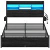 Furnulem Bed Frame with Wood Headboard and Storage Shelf, Metal Platform Bed Frame, LED Lights and Charging Station, No Box Spring Needed, Noise Free - 3 of 4