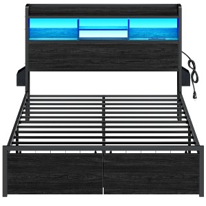 Furnulem Bed Frame with Wood Headboard and Storage Shelf, Metal Platform Bed Frame, LED Lights and Charging Station, No Box Spring Needed, Noise Free - 1 of 4