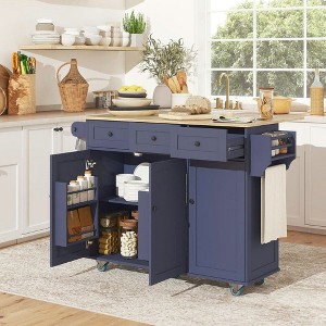 Resenkos Mobile Kitchen Island with Drop-Leaf, Charging Station & Wood Top, - 1 of 4