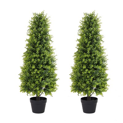 COWLOWN 3FT Artificial Topiary Trees, Set of 2 - 36 Inch Faux Boxwood Shrubs, UV Resistant Evergreen Plants for Patio Decor