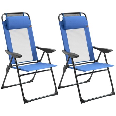 PAGED Folding Patio Chairs Set of 2 Lounge Chair Outdoor with Adjustable Sling Back and Removable Pillow for Camping, Beach, Picnics, Patio
