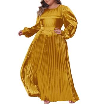 Agnes Orinda Women's Plus Size Lantern Long Sleeve Flowy Swing Pleated Party Maxi Empire Waist Dresses