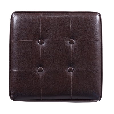 Brown Faux Leather Tufted Storage Ottoman with Hinged Lid