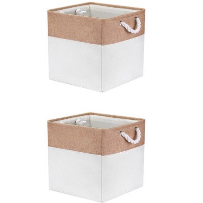 REGALWOVEN Closet Square Fabric Collapsible Storage Cube Bin with Handle 2 Pcs