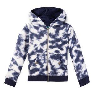 Mightly Kids' Organic Cotton Print Lightweight Zip-Up Pocket Hoodie - X-Small (4/5), Navy Tie Dye - 1 of 3