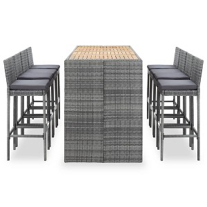 vidaXL 9-Piece Patio Bar Set in Gray - Outdoor-Friendly Acacia Wood and Poly Rattan Construction with Padded Seat Cushions and Easy-Assembly Design - 1 of 4