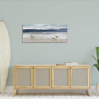 Sandpipers Grazing Sea Shore Beige Canvas Landscape Art