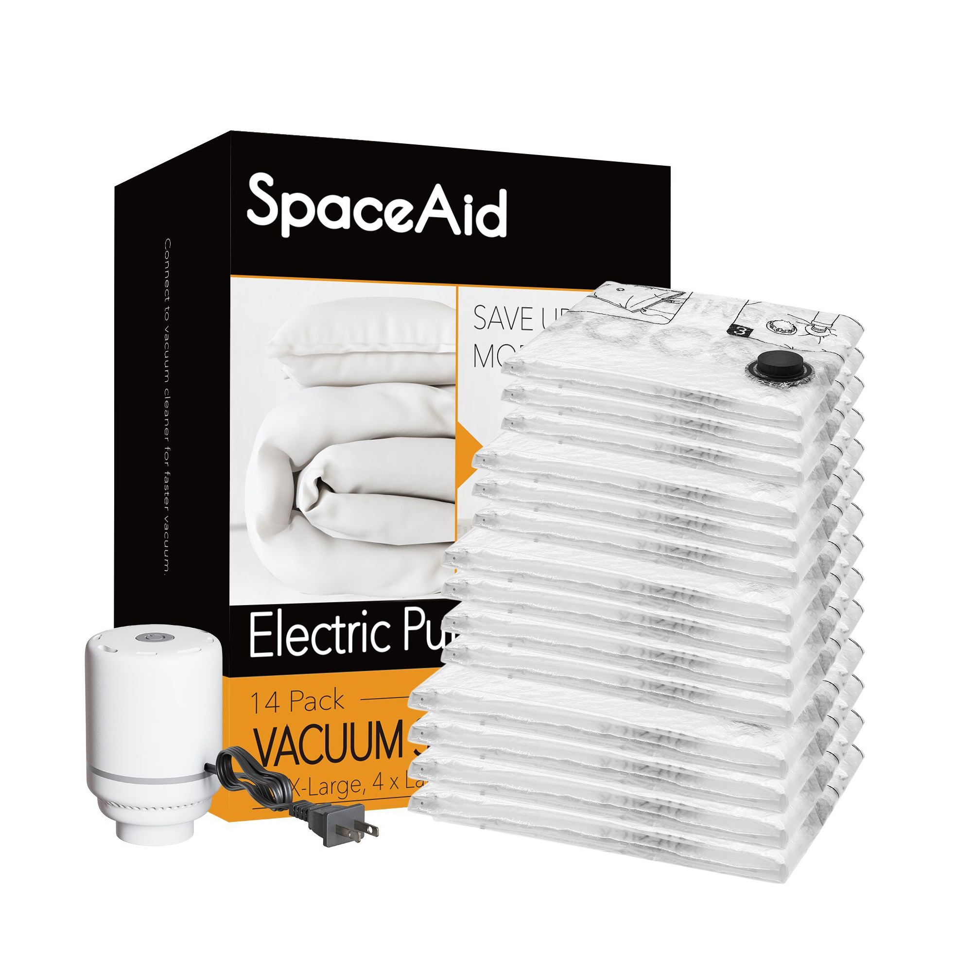 14 Pack Vacuum Storage Bags with Electric Air Pump,Compression Bags-14 Pack Includes: 4 Jumbo, 4 Large, 3 Medium, 3 Small