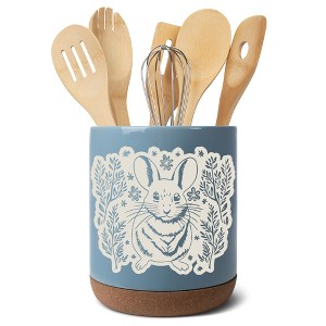Elanze Designs Kitchen Utensil Holder With Non Slip Cork Base Large 8 Inch Ceramic Storage Crock Forest Animal Countertop Organizer Floral Mouse Sky - 1 of 4