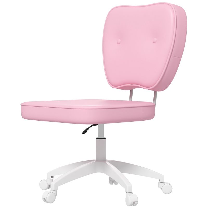 Vinsetto Faux Leather Office Chair with Adjustable Height, Wheels, Armless Comfy Computer Chair, Pink, 4 of 7