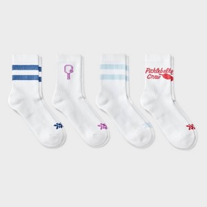Women's Cushioned Pickleball 4pk Short Athletic Crew Socks - All In Motion™ White/Blue/Purple 4-10 - 1 of 3