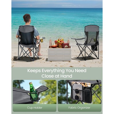 Slate Gray High-Back Steel Frame Foldable Camping Chairs, Set of 2