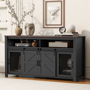 Okak Farmhouse Buffet Sideboard Storage Cabinet for Dining Room,Kitchen Pantry Cabinets with Sliding Barn Door & Mesh Panels - 1 of 4