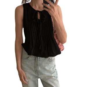 Tie Neck Pleated Sleeveless Peplum Crop Top for Women : Target
