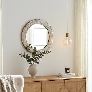 Round Mirror Textured Frame - Gold Metallic Finish - Modern Style for Home, Office, Bedroom, or Living Room Wall Decor - 1 of 4