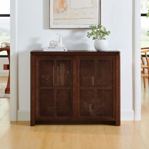 39.4" Slim Rattan Sideboard Buffet, Modern Boho Cabinet with Pop-Up Doors & Outlet Holes for Entryway Living Room-3irtyhousy - 1 of 4