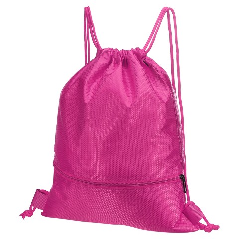 Unique Bargains Waterproof Adjustable Zip Pocket Drawstring Backpack Bag for Women Men Rose Red