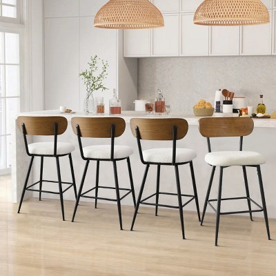 Scandia-Style Upholstered Counter Height Stool Set of 4 Armless Midbar Chairs with Metal Base for Dining Room & Kitchen Island-Tanpinhause