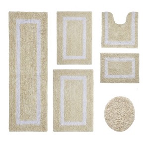 Hotel Bath Rug 100% Premium Cotton Tufted Weave Two Tone Reversible 6 Piece Bathroom Rug Set, Super Soft & Water Absorbent, Machine Washable Bathmat - 1 of 4