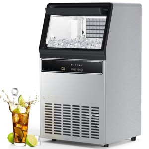Kismile Commercial Ice Maker 33-lb Ice Storage 130-lbs. Ice Per day Cubed Ice Machine ( Stainless Steel ) - 1 of 4