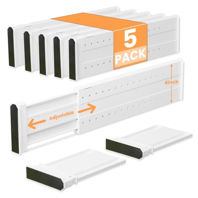 YIGII 5 Pack Drawer Dividers for Clothes Adjustable Drawer Dividers 4" High Expandable from 15"-21" Drawer Dividers for Bedroom,Office Storage,White