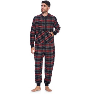 Ashford & Brooks Mens Flannel Hooded One Piece Pajama Union Jumpsuit - 1 of 4