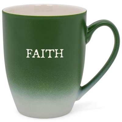 Elanze Designs Faith Two Toned Ombre Matte Green and White 12 ounce Ceramic Stoneware Coffee Cup Mug