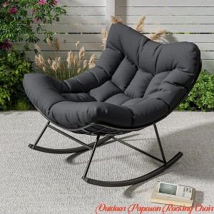 Outdoor Balcony Papasan Rocking Chair, Oversized Rocking Chair w/ Sturdy Metal Frame, Patio Rattan Egg Rocker - 1 of 4