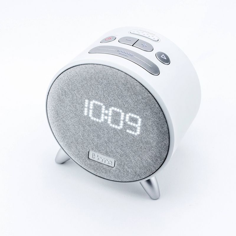 iHome Bluetooth Alarm Clock with Dual USB Charging and Nightlight - White/White, 2 of 13