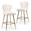 PDTEND Velvet Upholstery Bar Stools Set of 2 with Metal Legs, Button Tufted, Nailheads Trim - 2 of 4