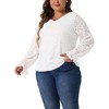 Agnes Orinda Women's Plus Size Lace Floral V Neck Sheer Long Sleeve Lined Dressy Casual Blouses - 2 of 4