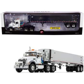 Mack Granite MP Tandem-Axle Day Cab with East Genesis End Dump Trailer White and Chrome 1/50 Diecast Model by First Gear