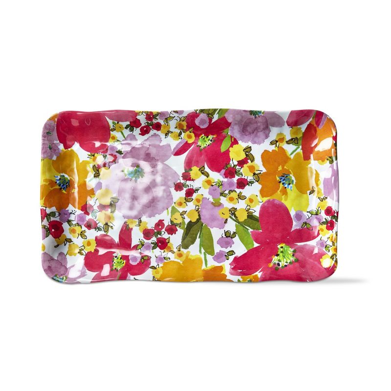 TAG 17.3L in. x 11W in. Springtime Bright Red Orange Purple Flower Melamine Serving Platter   Indoor Outdoor Rectangle Multicolored, 1 of 4