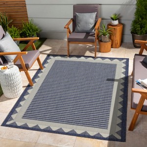 Outdoor Rugs for Living Rooms, Patios, Decks, Entryways, Camping, RV, Picnics, Three Sizes Available, Blue Horizontal Stripe - 1 of 1