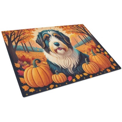 NEW Bearded Collie Fall Glass Cutting Board Decorative Tempered Glass Kitchen Cutting and Serving Board Large Size Chopping Board