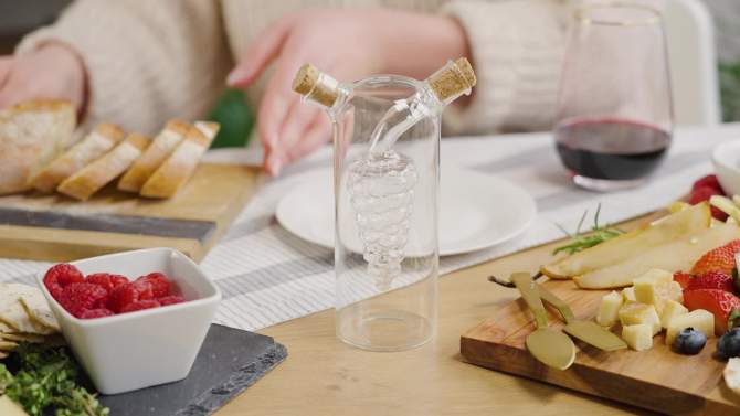 Twine Living 2-In-1 Oil & Vinegar Dispenser Cruet Bottle with Cork Stoppers, Hand Blown Glass, Clear Finish, 2 of 10, play video